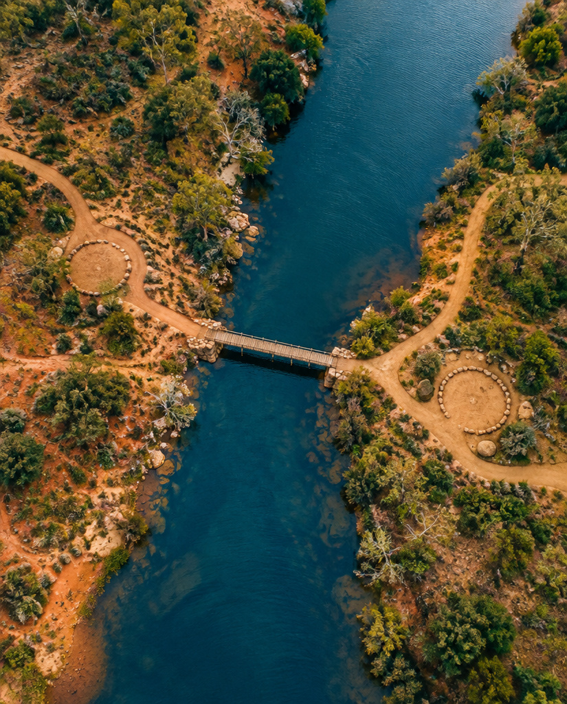Aerial river landscape from the WELL Mob deck